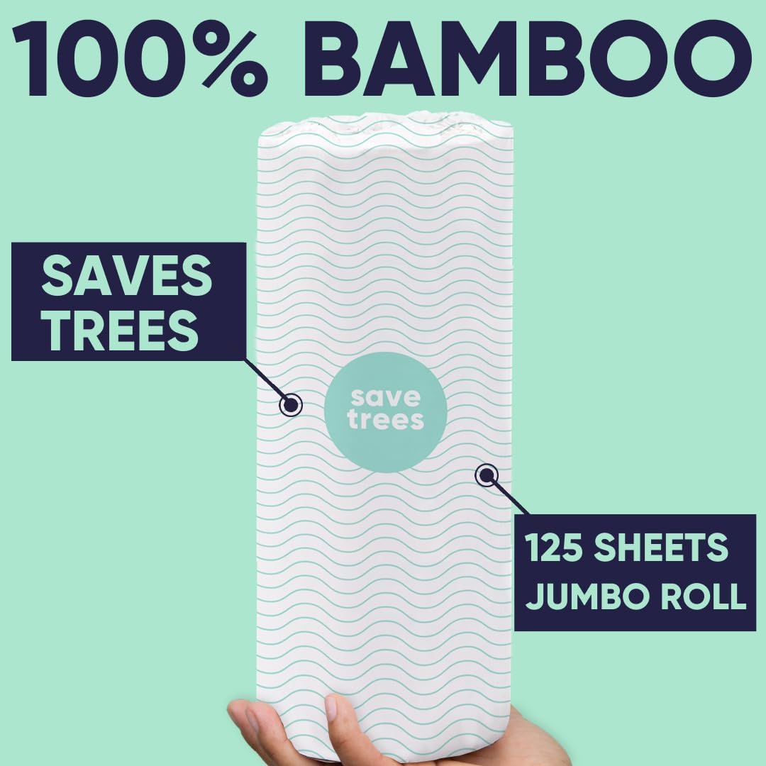 Save Trees Bamboo Paper Towels 12pk - 1800 Sheets Paper Towel Rolls Ultra Absorbent & Durable EcoTowels - FSC-Certified, Vegan Bamboo Kitchen Rolls