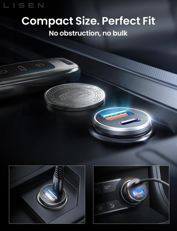 69W Dual Port Car Charger with USB C and USB A Ports