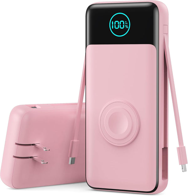 Portable Charger for iPhone with Built-in Cables and Wall Plug,Upgraded 13800mAh Fast Charging USB C Power Bank,4 Outputs Slim Travel Essential Battery Pack for iPhone 17/16/15/14/13,Galaxy,Android
