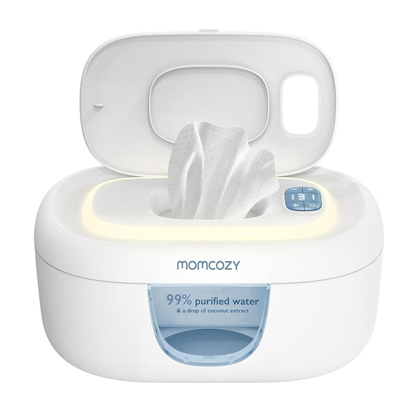 Momcozy baby wipe warmer with large capacity, spring design, fast heating, and night light