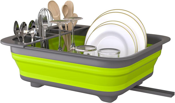 Collapsible dish drying rack for kitchen, RV, and camping use