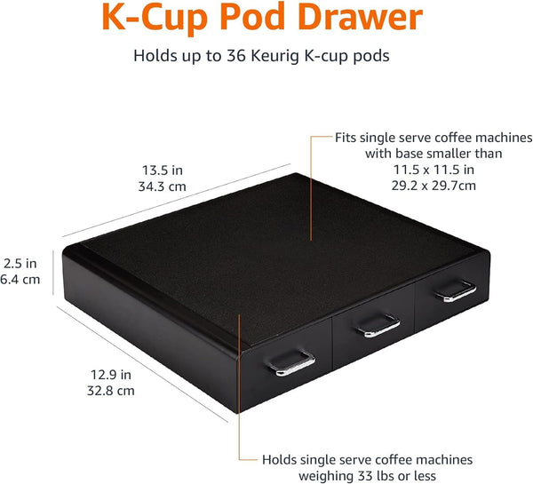 Amazon Basics K-Cup Compatible Coffee Pod Storage Drawer with 3 Easy-Open Drawers and 36 Pod Capacity