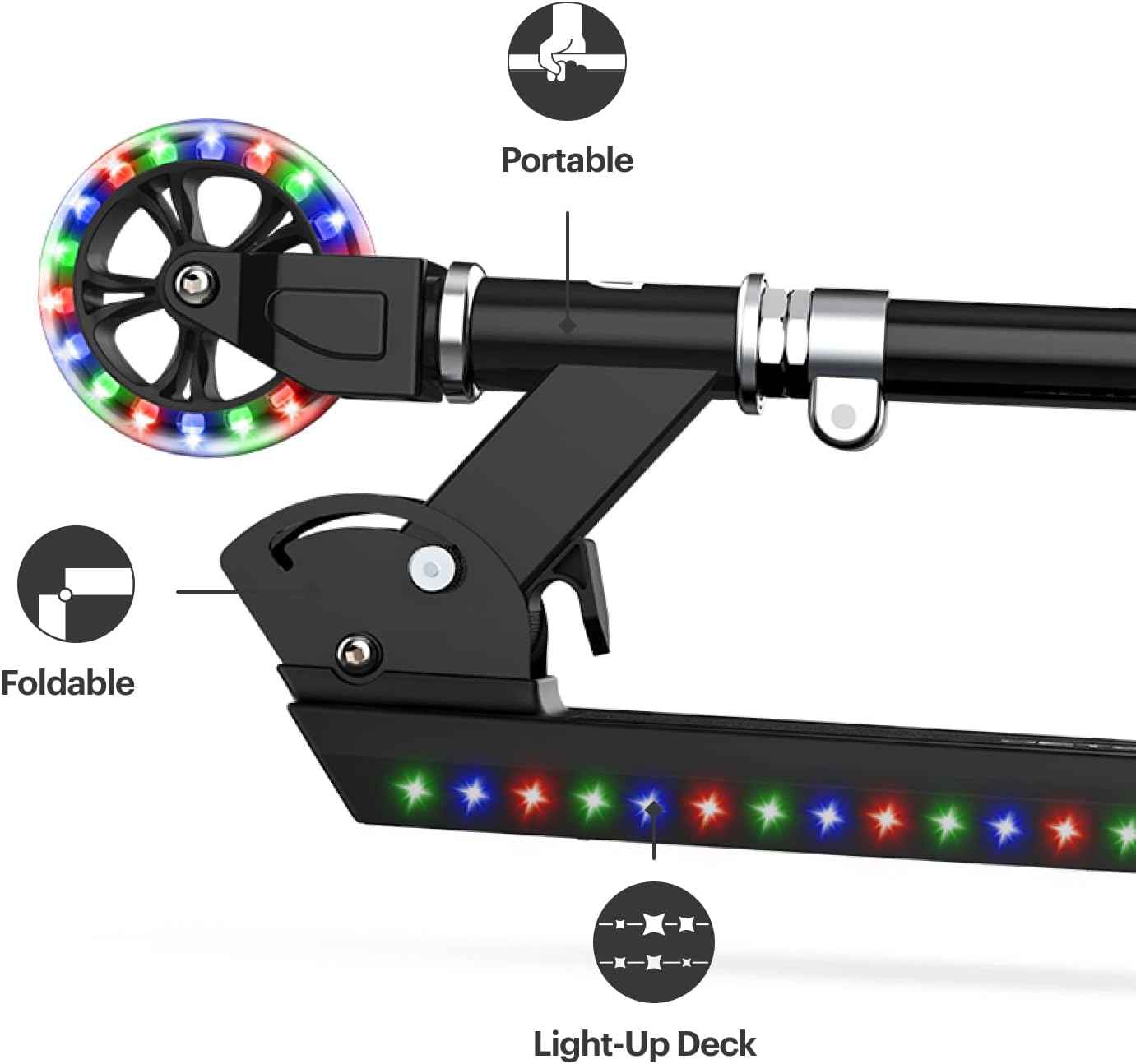 Jetson Kids 2-Wheel Light-Up Kick Scooter, LED Lights on Handlebar, Stem, Wheels & Deck, Adjustable Handlebar, Rear Brake, Easy-Folding Mechanism, Ages 5+