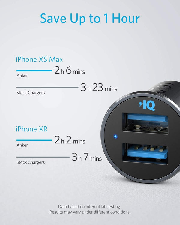 Anker 320 Car Charger, Dual USB 24W with Blue LED for iPhone and Galaxy