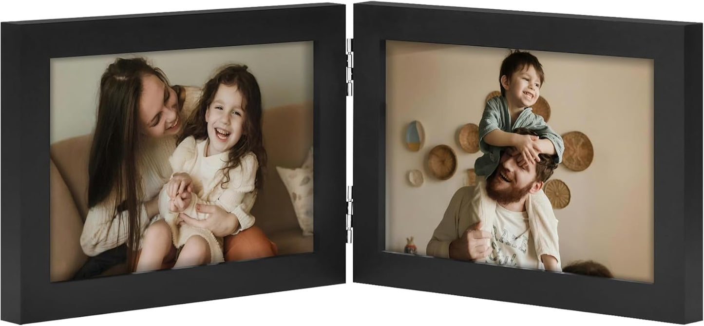 decorUhome Double 4x6 Picture Frame Vertical, Engineered Wood Bifold Photo Frame with Plexiglass for Tabletop Display, 4x6, Black