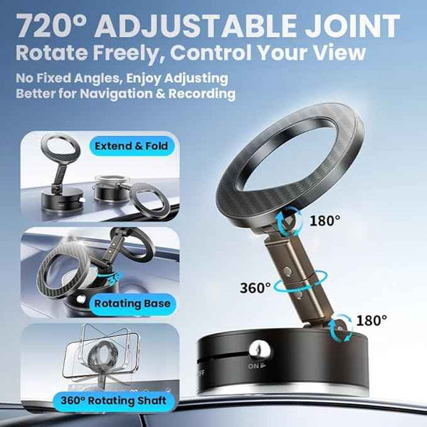 BISART Vacuum Magnetic Car Phone Holder – 360° Rotatable, Reinforced 96LBS Suction Cup Mount Compatible with MagSafe for iPhone & Android, Portable for Car, Gym & Mirror (A7-Black)