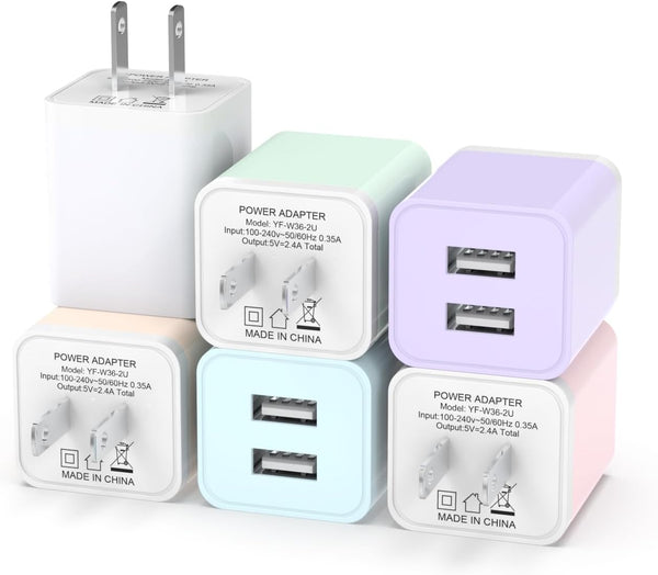 6 Pack USB Wall Charger with Dual USB Ports for iPhone and Samsung