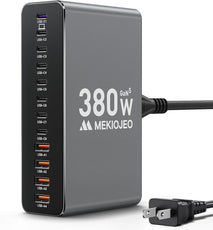 12 Ports Aluminum Alloy 380W Charging Station Fast USB C Charger Block 65W Laptop GaN Charger for MacBook Pro/Air/iPad Pro/iPhone (Gray)