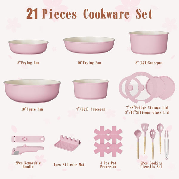 Umite Chef 21-Piece Non-Stick Ceramic Cookware Set with Detachable Handles