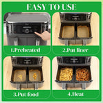 BYKITCHEN 300PCS Air Fryer Liners for Ninja Dual Airfryer, Rectangle Disposable Air Fryer Parchment Paper Compatible with Ninja DZ201/ DZ401/ DZ550, Bella Slim Airfryer &More, Air Fryer Accessories