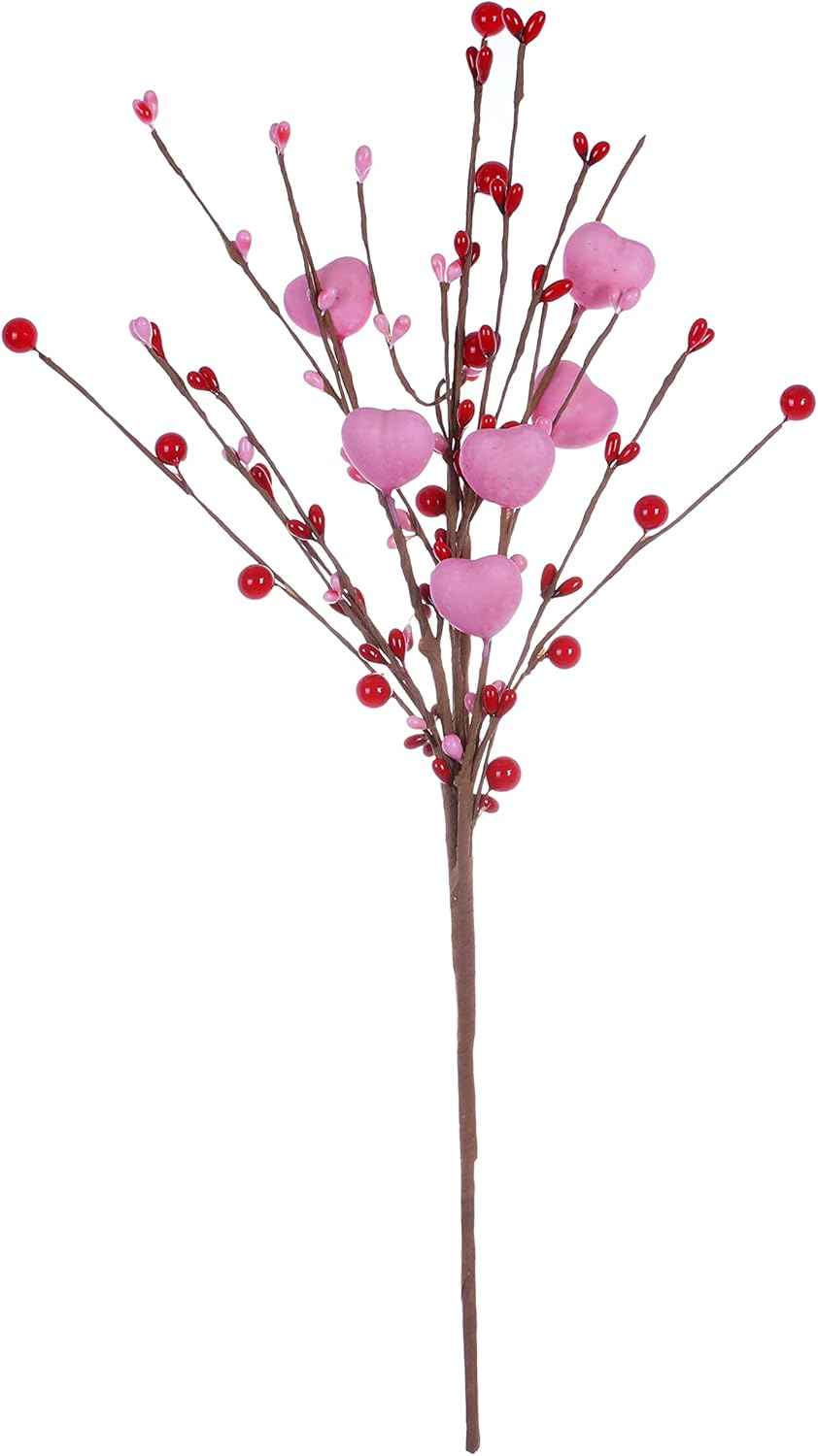 JINGHONG Valentine’s Day Gifts 6 Pack Artificial Valentines Day Decorations Pink Heart Picks with Red Pink Berries for Valentine’s Day Wedding Anniversary Party Decor