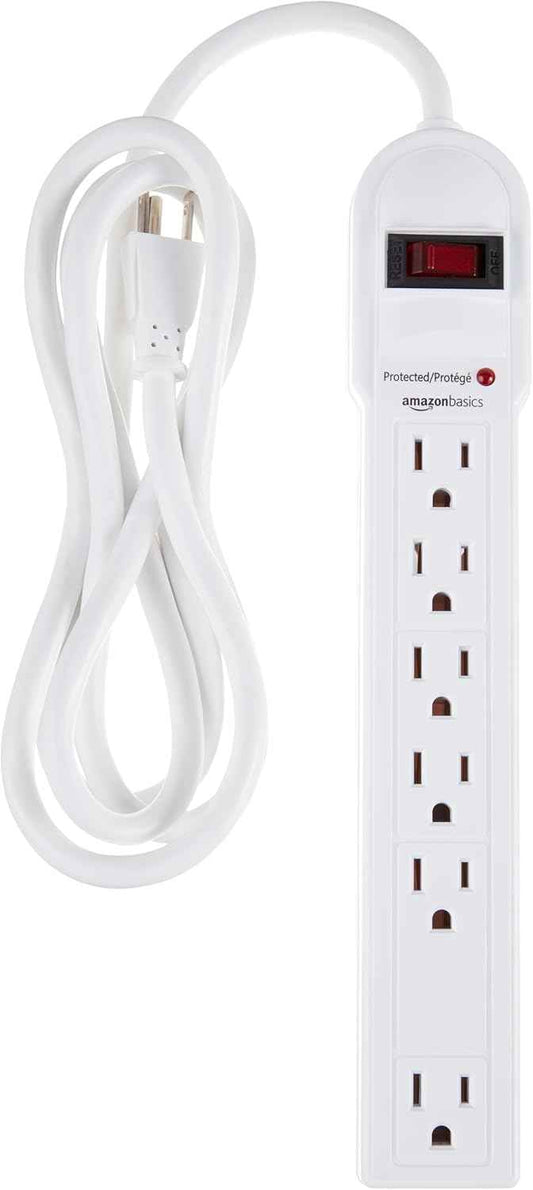 Amazon Basics Surge Protector Power Strip, 6-Outlet, 790 Joules, LED Indicator, 6ft Extension Cord, White
