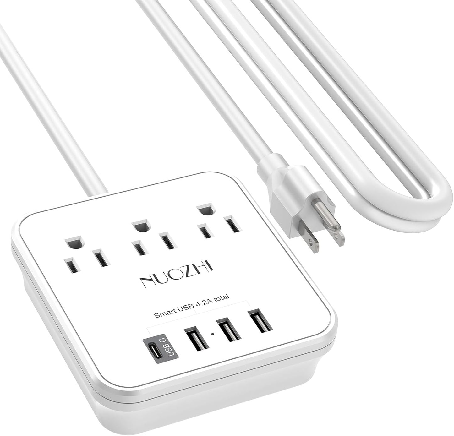 NUOZHI 6Ft Power Strip – Cruise Essentials Non-Surge Protector with 3 Outlets & 4 USB Ports (1 USB-C), ETL Listed Travel Charging Station