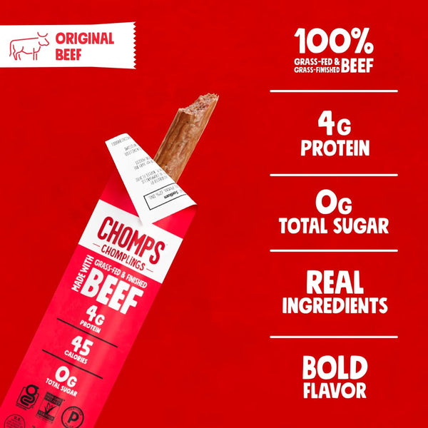 Chomps Grass-Fed Beef Jerky Snack Sticks 24-Pack 0.5oz Keto Paleo Whole30