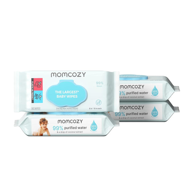 Momcozy extra large, 99% water based, unscented and hypoallergenic baby wipes for sensitive skin