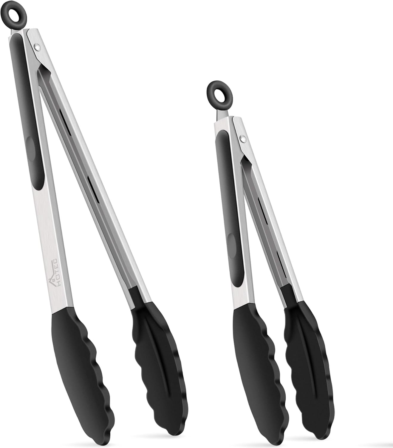 HOTEC Premium 7 & 9 Inch Kitchen Tongs, Stainless Steel Locking Cooking Tongs with Silicone Tips, Non-Scratch & Heat Resistant, Serving Tongs for Salad, BBQ, Classic Blue, Set of 2