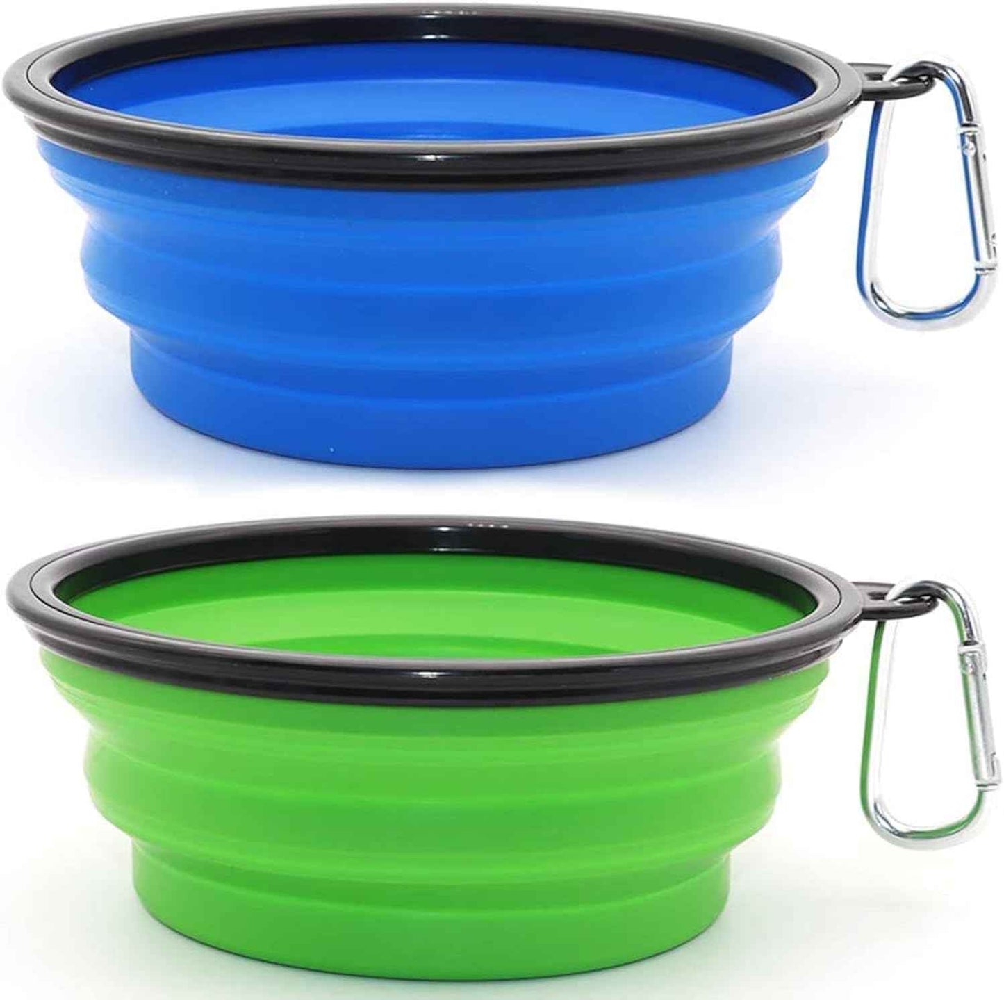Dog Bowl Pet Collapsible Bowls, 2 Pack for Cats Dogs, Portable Pet Feeding Watering Dish for Walking Parking Traveling with 2 Carabiners (Small, Blue+Green)