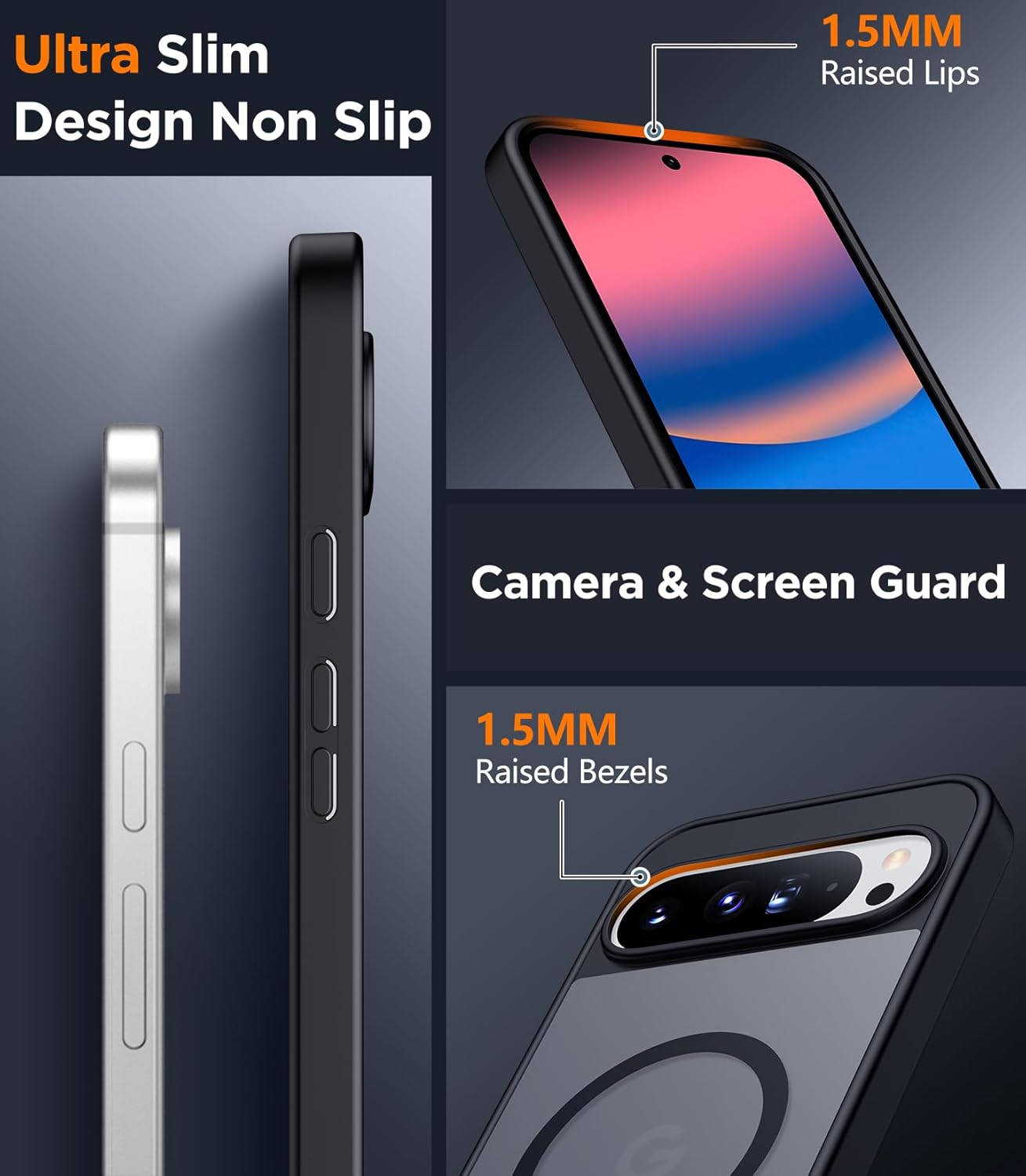 SPIDERCASE Magnetic Case for Google Pixel 10 Pro XL, Military Grade | Slim Translucent Matte | Drop Protection | Shockproof | Anti-Fingerprint | Black