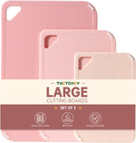 Pink Plastic Cutting Board Set for Kitchen, Dishwasher Safe, BPA Free, Reversible, with Grip Handle
