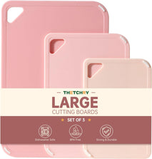 Pink Plastic Cutting Board Set for Kitchen, Dishwasher Safe, BPA Free, Reversible, with Grip Handle
