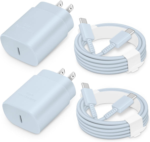 25W USB-C Fast Charger Block with C-to-C Cable for Galaxy S24/S23/S22, Pixel 8/7, iPhone 17/16/15