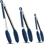 HOTEC Premium 7 & 9 Inch Kitchen Tongs, Stainless Steel Locking Cooking Tongs with Silicone Tips, Non-Scratch & Heat Resistant, Serving Tongs for Salad, BBQ, Classic Blue, Set of 2