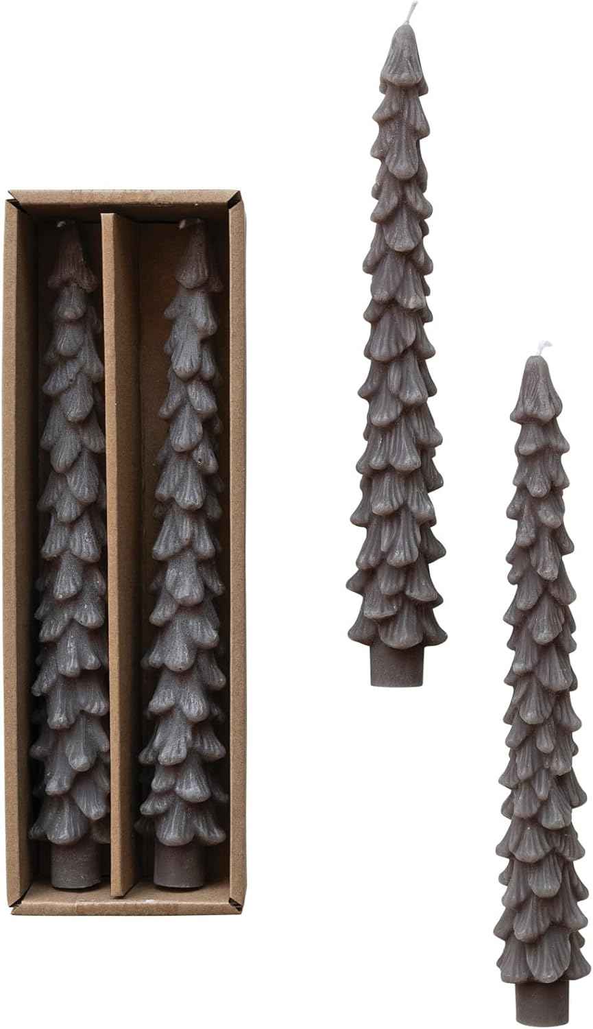 Creative Co-Op Unscented Tree Shaped Taper Candles, Evergreen, Boxed Set Of 2