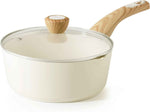 SENSARTE Ceramic Nonstick Sauce Pan with Lid, 3.0 Quart Saucepan with Double Spout, Large Cooking Pot, Non toxic Kitchen Sauce Pot, Non stick Saucier Pan, Induction Cookware, PFOA PTFE PFAS Free