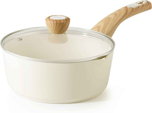 SENSARTE Ceramic Nonstick 3.0 Quart Saucepan with Double Spout Large Cooking Pot Non Toxic Kitchen Sauce Pot