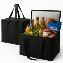 2-Pack, XL-Large Insulated Grocery Shopping Bags, Black, Reusable Bag,Thermal Zipper,Collapsible,Tote,Cooler,Food Transport hot and Cold,Camping