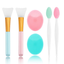 Silicone face scrubber set with 6 exfoliating brushes and lip mask tools, gentle on all skin types, blackhead removal