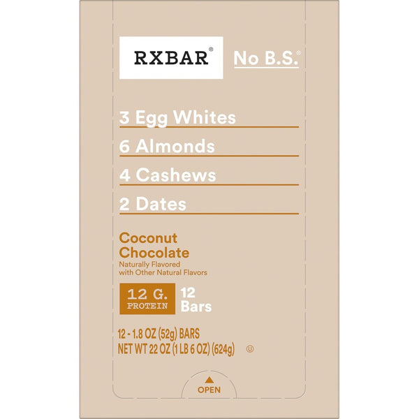 RXBAR Coconut Chocolate Protein Bars, 12 Count, 22oz Box