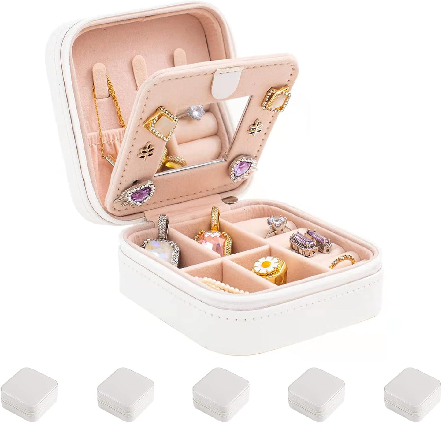 KElofoN Travel jewelry case Travel jewelry box Travel Jewelry Organizer Small box Gift for Girls Women with Mirror(Pink)