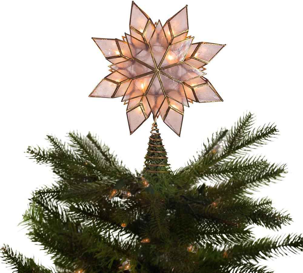 Kurt Adler 8.5-Inch Capiz Star Tree Topper with 10 Clear Lights and 1 Spare Bulb