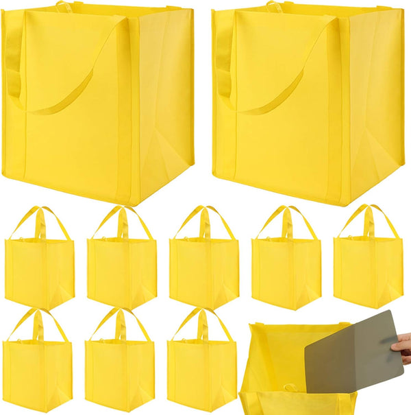 NERUB 10 Pack Reusable Reinforced Handle Grocery Bags - Heavy Duty Large Shopping Totes with Thick Plastic Bottom can hold 40 lbs