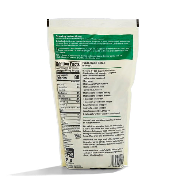 Whole Foods Market 365 Organic Pinto Beans 16 Ounce Low Fat Plant-Based Protein