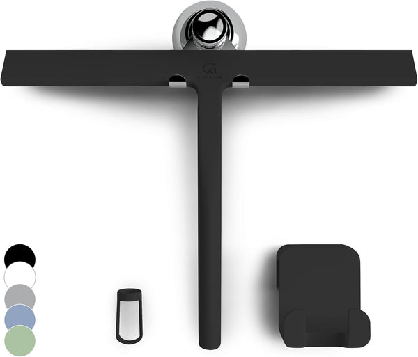 GÜTEWERK 9-Inch Silicone Shower Squeegee, Black with Stainless Steel Core and Soft-Touch Handle