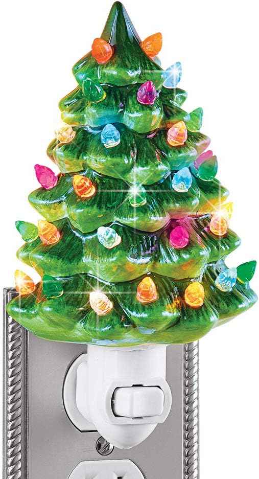 Collections Etc Ceramic Christmas Tree Night Light - 6" H, Nostalgic, Decorative Bathroom Decoration, Green