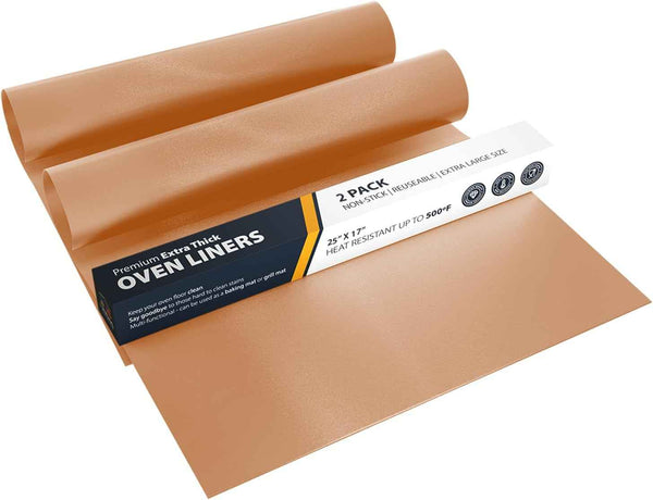 Oven Liners for Bottom of Oven - 2 Pack Large Heavy Duty Mats, 17”x25” Non-Stick Reusable Liner for Electric, Gas, Toaster Ovens, Grills - BPA & PFOA Free Kitchen Accessory to Keep Oven Clean (Black)