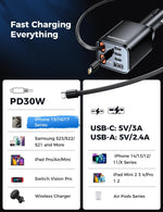 Retractable Car Charger, SUPERONE 99W Car Phone Charger with Cables Fast Charging, USB C Car Charger Adapter for iPhone 17 16 15 14 13 12, Samsung, Black
