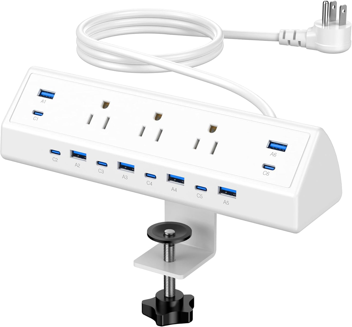 Jgstkcity Desk Clamp Power Strip with USB-C – 5 Outlets & 4 PD 20W Fast Charging Ports, 40W Desk Mount Surge Protector