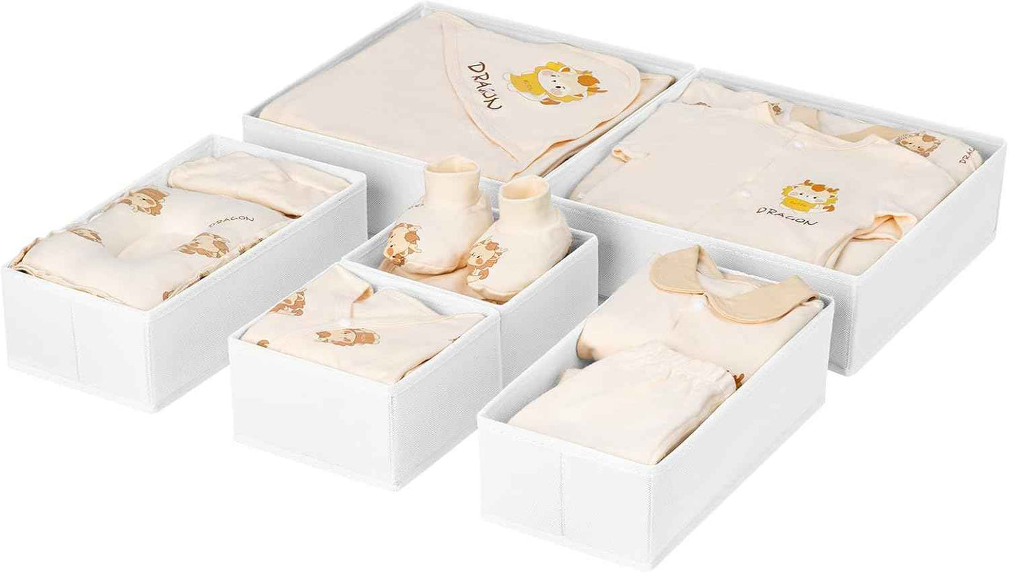 DIMJ Drawer Organizer Clothes, 12 Pack Dresser Organizer, Foldable Closet Organizers and Storage, Fabric Dresser Bins, Drawer Dividers for Nursery, Baby Clothes, Underwears, Sock (Beige)