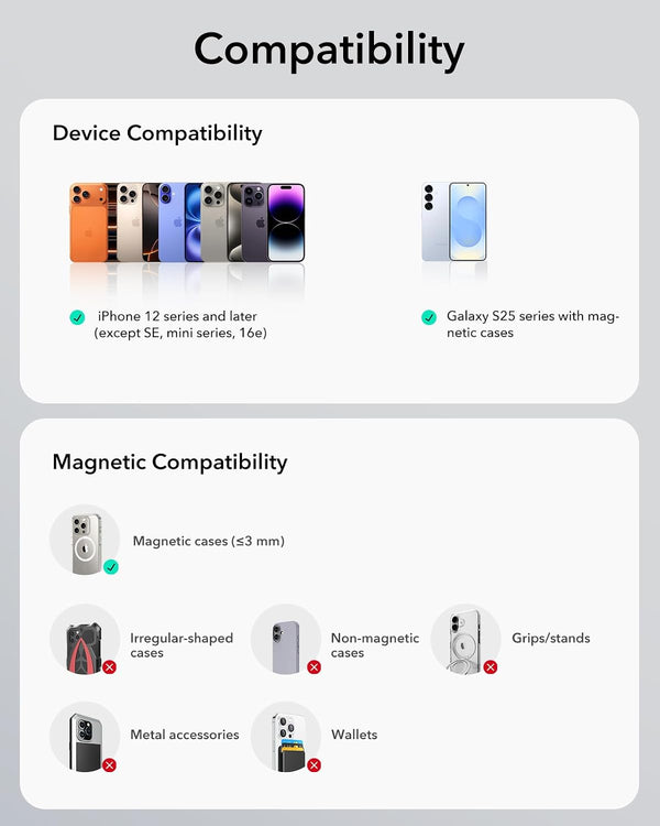 ESR for MagSafe Car Mount Charger,15W Magnetic Wireless Car Charger, for MagSafe Car Charging, Air Vent Dashboard Phone Holder Mount for iPhone Air 17 Pro Max 16 15 14 13 12, Galaxy S25, Fast Charging