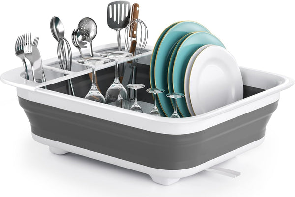 Collapsible dish drying rack for kitchen, RV, and camping use