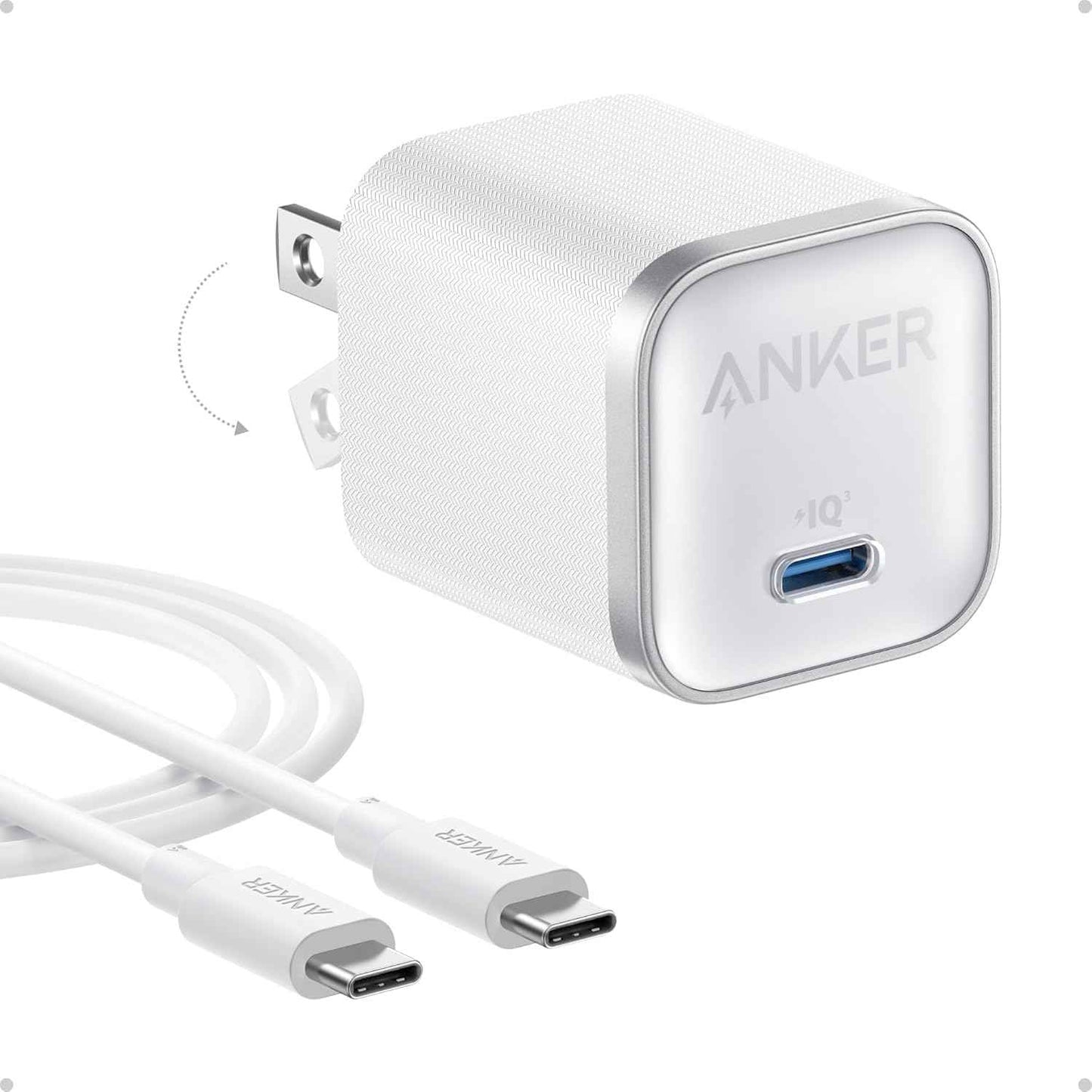 Anker Nano Charger, 45W Fast Charging, Compact and Foldable Plug USB C Charger Block for iPhone 17 Series, MacBook, Pixel 9, iPad, Samsung Galaxy S25 Ultra / S24 Series (6 ft Cable Included)
