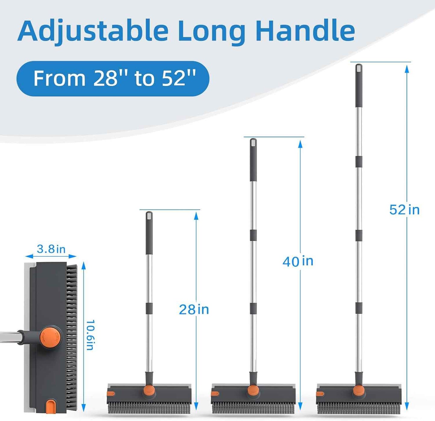 Scrub Brush with Long Handle, Floor Scrub Brush Squeegee Broom for Cleaning, 3 in 1 Shower Scrubber Floor Broom Squeegee for Concrete Tile Wall Deck Patio Grey