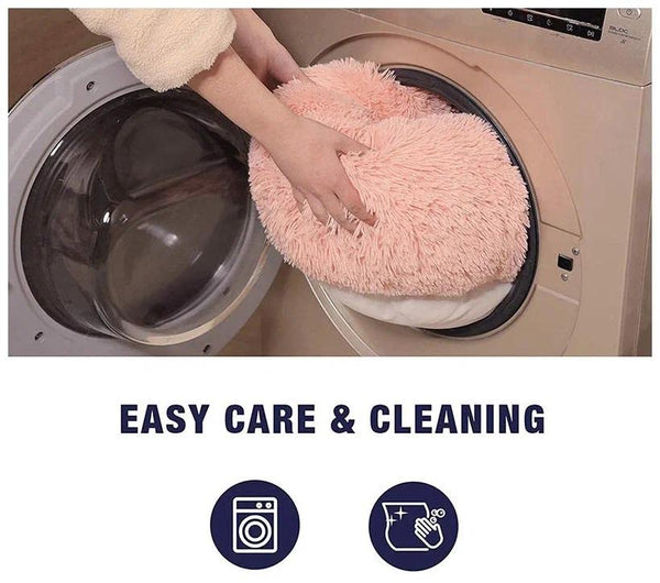 Pink cat bed for indoor cats, dog bed for small dogs, anti anxiety plush faux fur pet bed, 20/24 inches, medium size