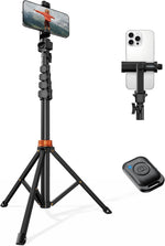 66" Phone Tripod, Tripod for iPhone with Remote & Phone Stand, Extendable Cell Phone Tripod for Video Recording, Ultimate Tripod & Monopod Accessories for iPhone/Android, Clamp Mount