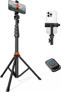 66" Phone Tripod, Tripod for iPhone with Remote & Phone Stand, Extendable Cell Phone Tripod for Video Recording, Ultimate Tripod & Monopod Accessories for iPhone/Android, Clamp Mount
