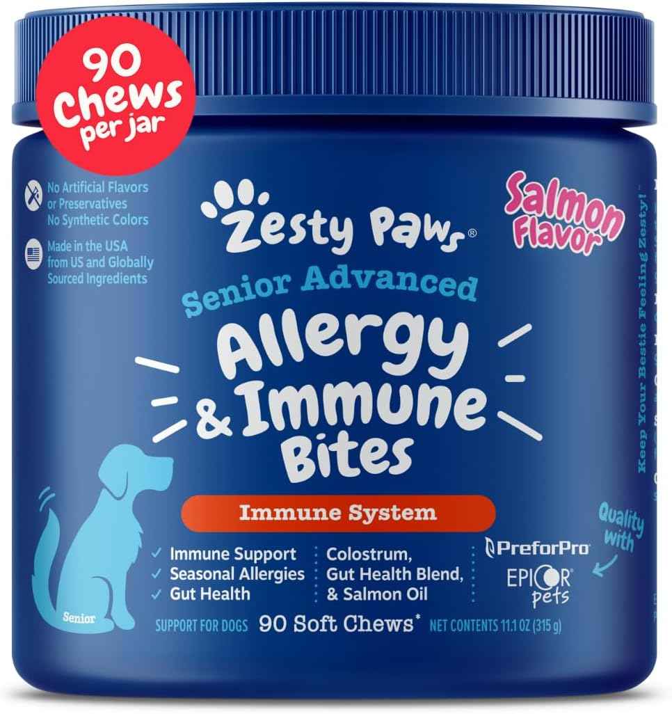 Zesty Paws Dog Allergy Relief- Dog Itching Skin Relief- Dog Probiotics for Itchy Skin and Itchy Ears- Dog Allergy Paw Relief- Dog Allergy Chews- Dog Itch Relief - Dog Skin Allergy Relief - Lamb - 90ct